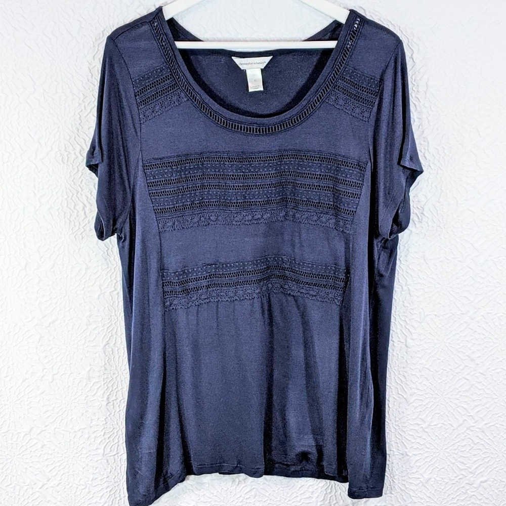 Christopher & Banks Lace Cutout Short Sleeve Top
